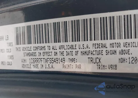 2015 Ram 1500 Express z USA, uszkodzony, nr VIN 1C6RR7FTXFS549149